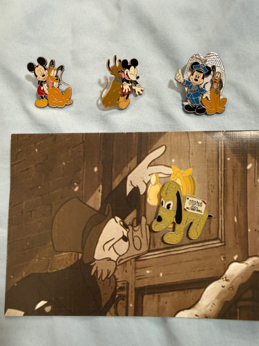 Disney Mickey Mouse & Pluto Trading Pins and Christmas Card